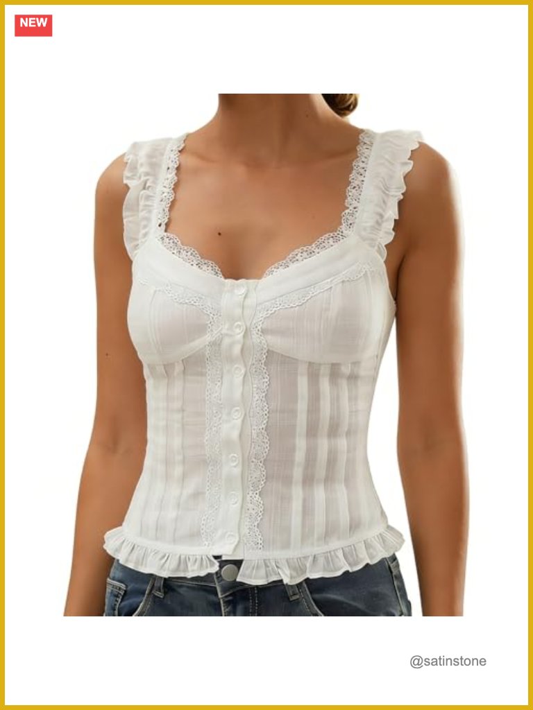 Fairy Lace Trim Babydoll Tank Top Y2k Backless Button Down Crop